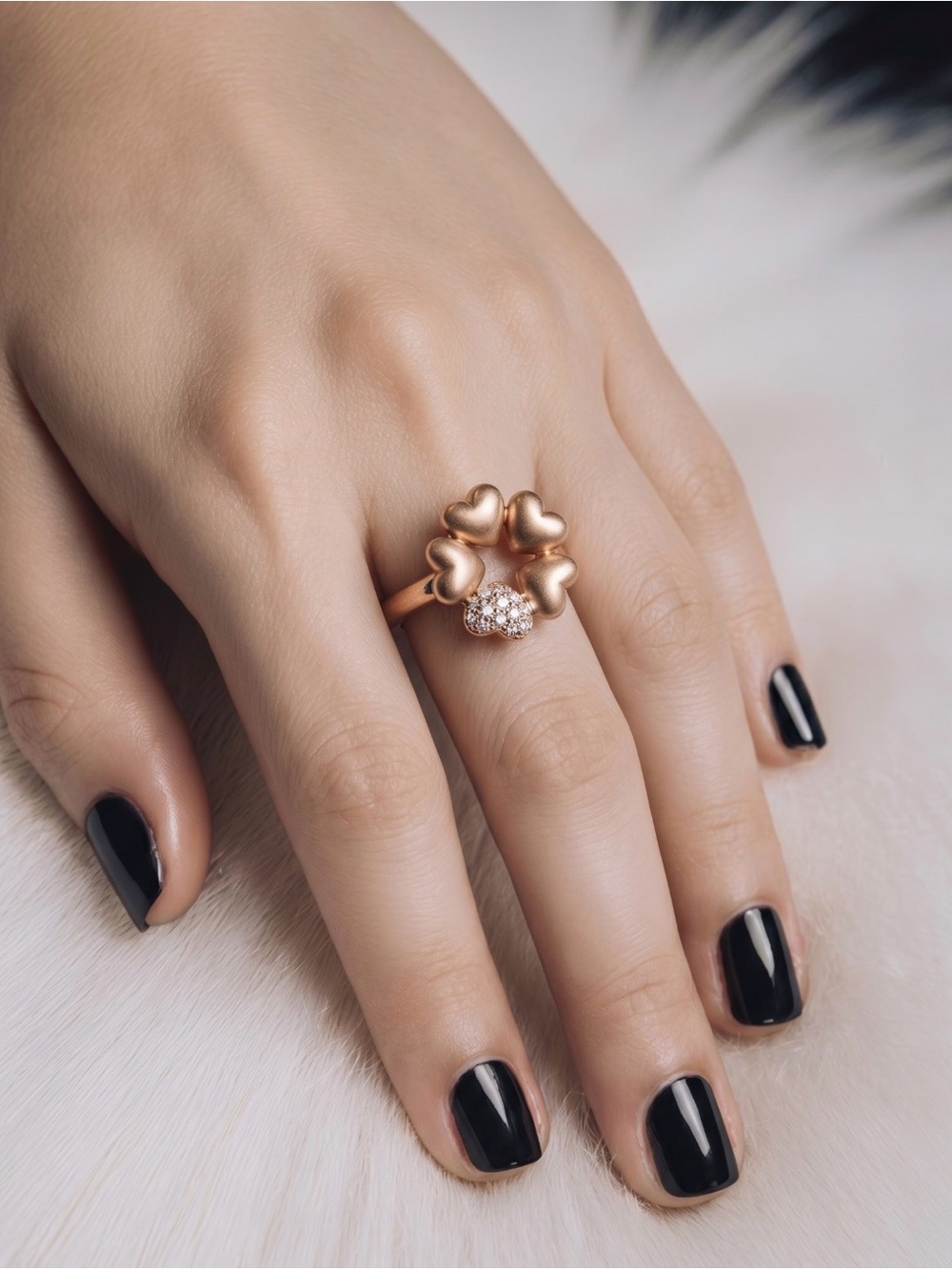 14K Rose Gold Five Heart Diamond Pavé Ring – Size 6.5 - Picture 5 of 14